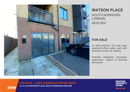 Watson Place South Norwood, London Se25 5Ex