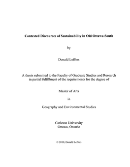 Contested Discourses of Sustainability in Old Ottawa South by Donald