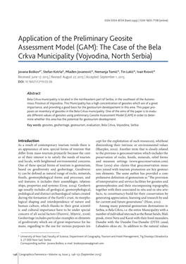 Аpplication of the Preliminary Geosite Assessment Model (GAM): the Case of the Bela Crkva Municipality (Vojvodina, North Serbia)