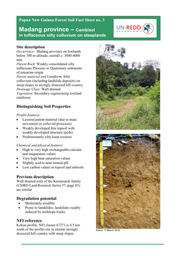 Madang Province: Cambisol in Tuffaceous Silty Colluvium on Steeplands, Papua New Guinea Forest Soil Fact Sheet