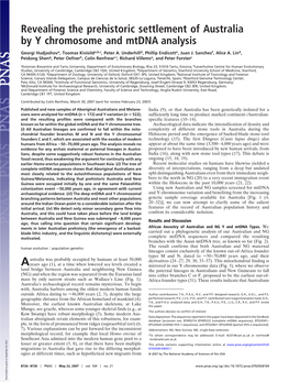 Revealing the Prehistoric Settlement of Australia by Y Chromosome and Mtdna Analysis