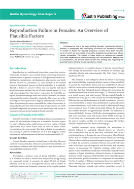 Reproduction Failure in Females: an Overview of Plausible Factors