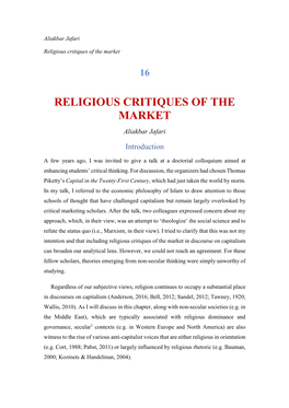 Religious Critiques of the Market