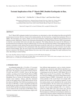 Tectonic Implication of the 5Th March 2005, Doublet Earthquake in Ilan, Taiwan