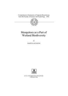 Mosquitoes As a Part of Wetland Biodiversity