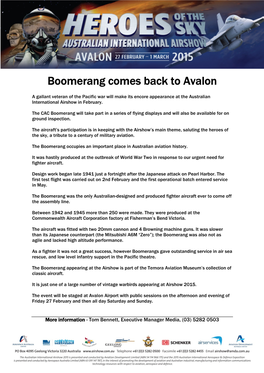 Boomerang Comes Back to Avalon Boomerang Comes