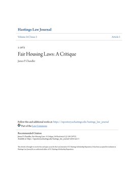 Fair Housing Laws: a Critique James P