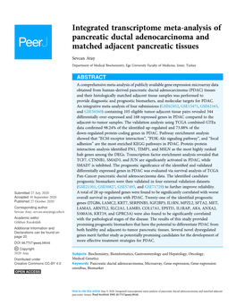 Integrated Transcriptome Meta-Analysis of Pancreatic Ductal Adenocarcinoma and Matched Adjacent Pancreatic Tissues