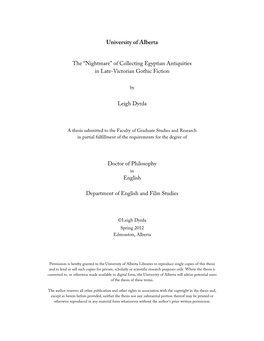 The “Nightmare” of Collecting Egyptian Antiquities in Late-Victorian Gothic Fiction