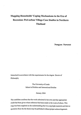 Mapping Households* Coping Mechanisms in the Era of Recession: Peri-Urban Village Case Studies in Northern Thailand