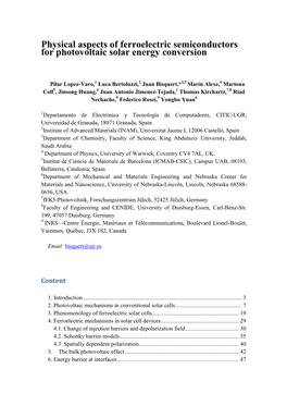 Physical Aspects of Ferroelectric Semiconductors for Photovoltaic Solar Energy Conversion