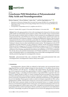 Cytochrome P450 Metabolism of Polyunsaturated Fatty Acids and Neurodegeneration