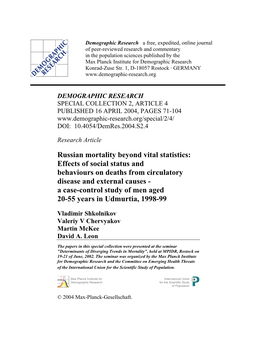 Effects of Social Status and Behaviours on Deaths from Circulatory Disease and External Causes - a Case-Control Study of Men Aged 20-55 Years in Udmurtia, 1998-99