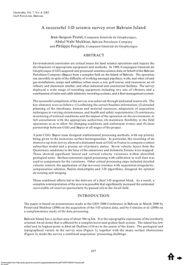 A Successful 3-D Seismic Survey Over Bahrain Island