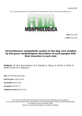 Cervicothoracic Sympathetic System in the Dog: New Insights by the Gross Morphological Description of Each Ganglia with Their Branches in Each Side