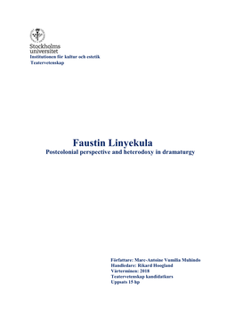 Faustin Linyekula Postcolonial Perspective and Heterodoxy in Dramaturgy