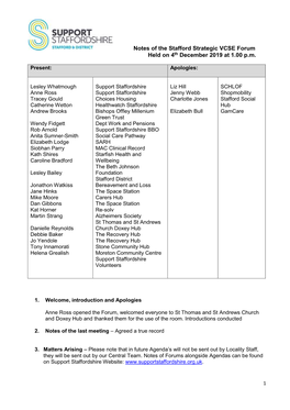 Notes of the Stafford Strategic VCSE Forum Held on 4Th December 2019 at 1.00 P.M