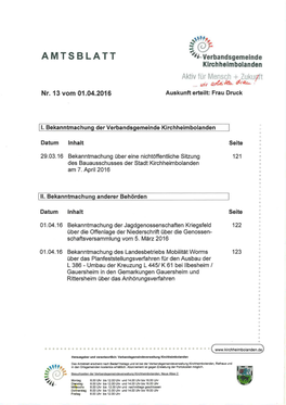 AMTSBLATT Verbandsgemeinde Klrchhelmbolanden Aktiv Für Men .Eh + Zuku~T