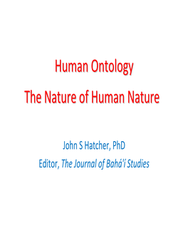 The Nature of Human Nature Human Ontology