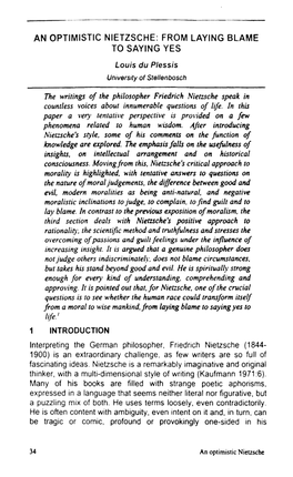 An Optimistic Nietzsche: from Laying Blame to Saying Yes