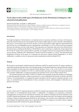 Newly Discovered Orchid Types (Orchidaceae) in the Herbarium Gottingense with Selected Lectotypifications