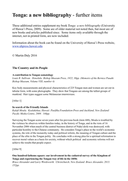 Tonga: a New Bibliography - Further Items