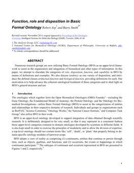 Function, Role and Disposition in Basic Formal Ontology Robert