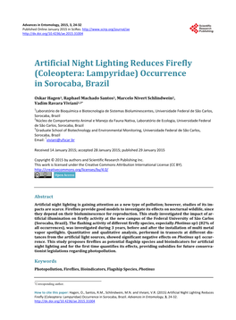 Artificial Night Lighting Reduces Firefly (Coleoptera: Lampyridae) Occurrence in Sorocaba, Brazil