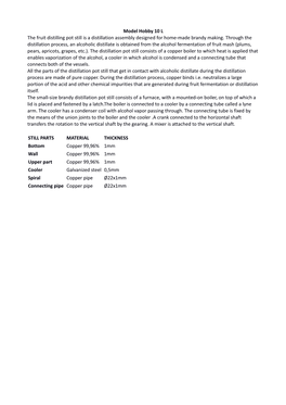 Model Hobby 10 L the Fruit Distilling Pot Still Is a Distillation Assembly Designed for Home-Made Brandy Making