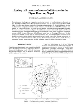 Spring Call Counts of Some Galliformes in the Pipar Reserve, Nepal