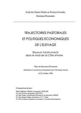 Trajectoires Pastorales Et Politiques Économiques De L'élevage