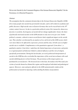 Driven Into Suicide by the Communist Regime of the German Democratic Republic? on the Persistence of a Distorted Perspective