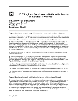 2017 Regional Conditions to Nationwide Permits in the State Of