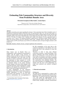 Estimating Fish Communities Structure and Diversity from Predeltaic Danube Area