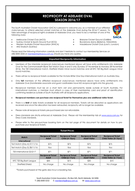 Reciprocity at Adelaide Oval Season 2016/17