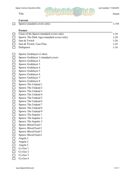 Spawn Comics Checklist (USA) Last Updated: 11/26/2009