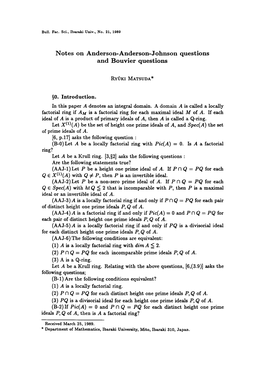 Notes on Anderson-Anderson-Johnson Questions and Bouvier Questions