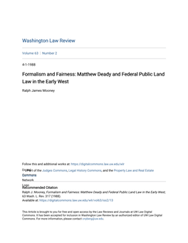 Matthew Deady and Federal Public Land Law in the Early West