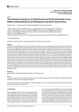 The Inclusion Conundrum: a Critical Account of Youth and Gender Issues Within and Beyond Sport for Development and Peace Interventions