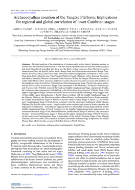 Archaeocyathan Zonation of the Yangtze Platform: Implications for Regional and Global Correlation of Lower Cambrian Stages