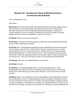 Evolutionary Theory & Behavioral Science an Interview with Gad Saad