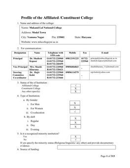 Profile of the Affiliated /Constituent College