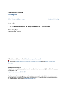 Culture and the Sweet 16 Boys Basketball Tournament