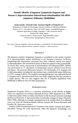 Genetic Identity of Japanese Sympetrum Frequens and Korean S