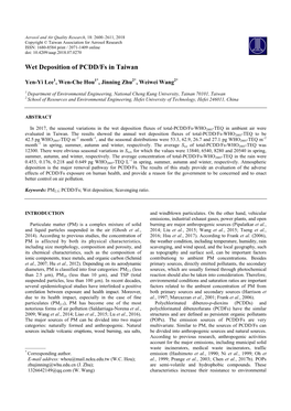 Wet Deposition of PCDD/Fs in Taiwan