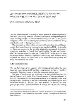 Attitudes Towards Migration and Migration Policies in Hungary and Europe (2014–18)1