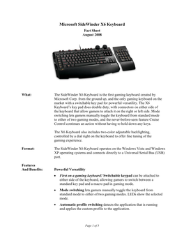 Microsoft Sidewinder X6 Keyboard Fact Sheet August 2008