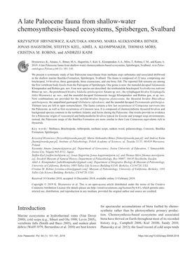 A Late Paleocene Fauna from Shallow-Water Chemosynthesis-Based Ecosystems, Spitsbergen, Svalbard