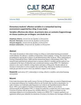 Elementary Students' Affective Variables in a Networked