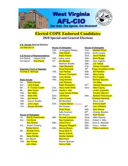 Elected COPE Endorsed Candidates 2010 Special and General Elections